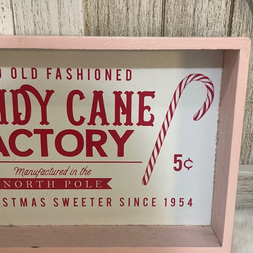Target BP 2019 Christmas Tabletop Candy Cane Factory Sign with Pink Frame